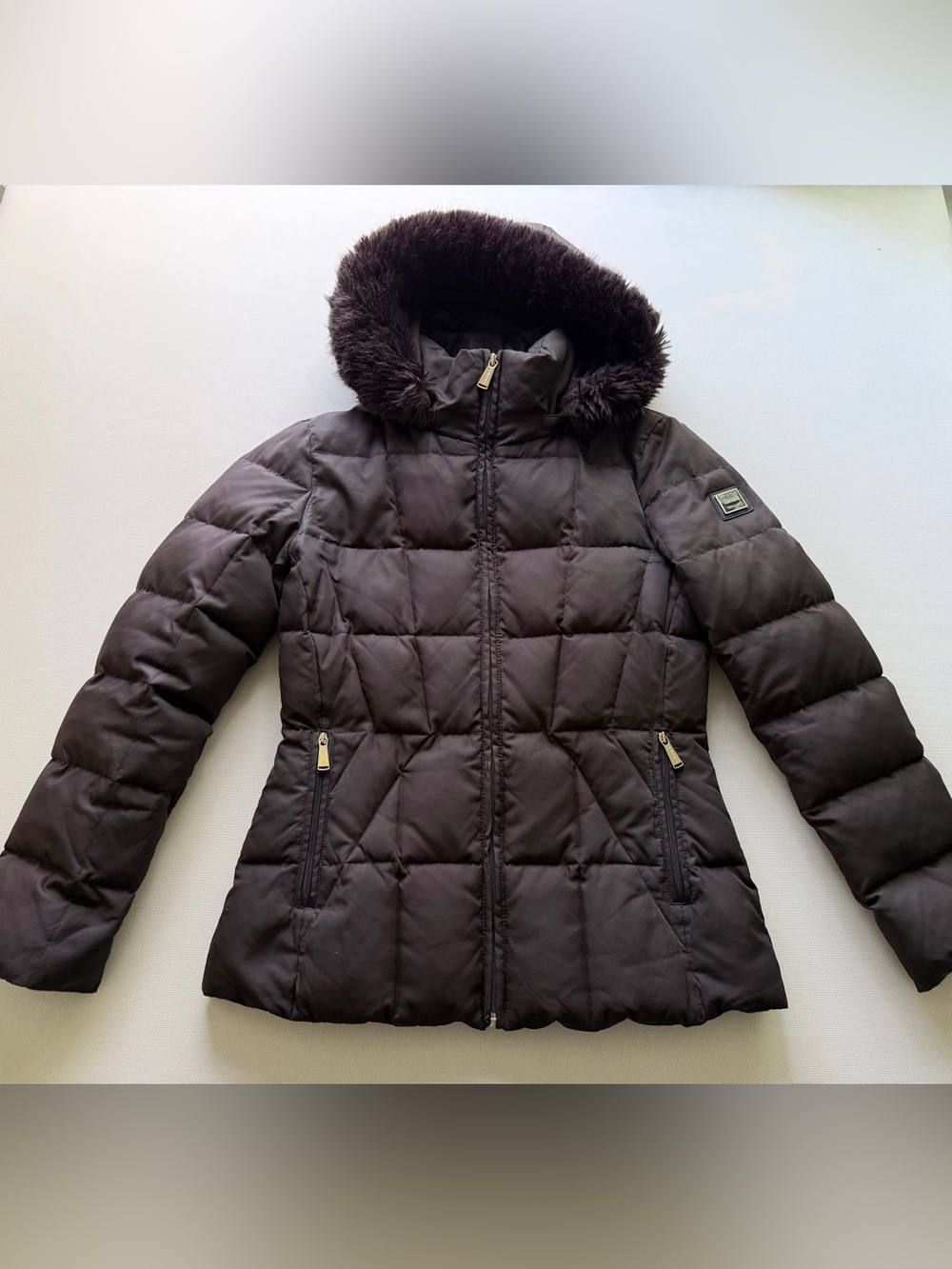 Calvin Klein Women's Dark Brown Quilted Hooded Puffer Jacket